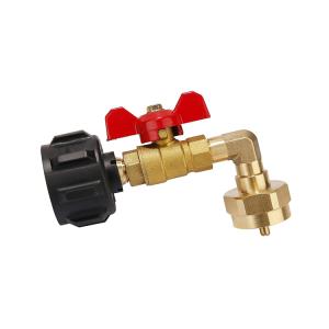 90 Degree Elbow Brass Propane Refill Adapter With ON/OFF Turn Off Valve