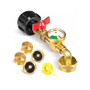 Refill Propane Adapter with Gauge Valve 90 degree Elbow
